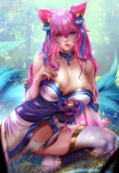Rule 34 | 1girl, ahri (league of legends), animal ears, bear-witch, bearwitch, cameltoe, cleft of venus, highres, league of legends, nail polish, pink hair, tagme