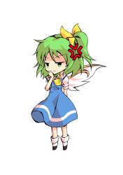 Rule 34 | 1girl, anger vein, angry, ascot, black eyes, black footwear, blue dress, bow, chibi, closed mouth, collar, collared shirt, dairi, daiyousei, dress, fairy wings, full body, green eyes, green hair, hair between eyes, hair bow, hand on own face, hand up, looking to the side, ponytail, puffy short sleeves, puffy sleeves, shaded face, shirt, shoes, short hair, short ponytail, short sleeves, simple background, socks, solo, standing, tachi-e, touhou, transparent background, white background, white shirt, white sleeves, white socks, wings, yellow ascot, yellow bow