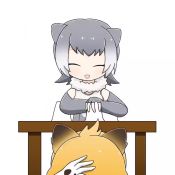 Rule 34 | 2girls, :d, animal ears, animated, blonde hair, closed eyes, commentary, elbow gloves, epilepsy warning, facing away, facing viewer, fingerless gloves, fur collar, gloves, gradient hair, grey gloves, grey hair, hand on own head, jaguar (kemono friends), jaguar ears, kemono friends, looping animation, multicolored hair, multiple girls, one-piece swimsuit, open mouth, otter ears, shell game, short hair, simple background, sleeveless, small-clawed otter (kemono friends), smile, swimsuit, table, taro (tontaro), video, white background, white hair