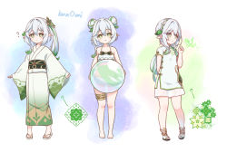 Rule 34 | 1girl, ?, alternate costume, ball, barefoot, beachball, bikini, braid, carrying, child, chinese clothes, commentary request, cross-shaped pupils, double bun, flat chest, frilled bikini, frills, full body, genshin impact, gradient hair, gradient kimono, green eyes, green kimono, grey hair, hair between eyes, hair bun, hair ornament, japanese clothes, kana ami, kimono, leaf hair ornament, long hair, long sleeves, looking at viewer, low ponytail, multicolored hair, nahida (genshin impact), obi, parted lips, patterned clothing, pointy ears, sandals, sash, side ponytail, sidelocks, signature, single braid, solo, standing, swimsuit, symbol-shaped pupils, thighlet, white hair, white kimono, zouri