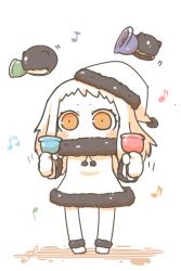 Rule 34 | 10s, 1girl, abyssal ship, blush stickers, handbell, hat, highres, inishie, kantai collection, looking at viewer, monster, musical note, northern ocean princess, orange eyes, quaver, santa hat, solo, treble clef, white hair