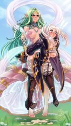 Rule 34 | 1futa, 1girl, :o, arm grab, arms behind back, barefoot, blonde hair, blush, breasts, clothed sex, clothes, clothes lift, clothes pull, cloud, cloudy sky, cum, cum in pussy, cum on body, cum on clothes, cum on upper body, dress, ejaculation, fire emblem, fire emblem awakening, fire emblem heroes, floating, flying, futa with female, futanari, grabbing, grabbing from behind, green eyes, green hair, grey hair, grima (fire emblem), grin, highres, long dress, long hair, medium breasts, multiple girls, naga (fire emblem), nenerhea, nintendo, nipples, no bra, open clothes, open mouth, outdoors, pants, pants pull, pointy ears, possessed, red eyes, robin (female) (fire emblem), robin (fire emblem), sex, sex from behind, shirt lift, sky, smile, standing, standing sex, twintails