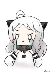 Rule 34 | 10s, 1girl, :&lt;, absurdres, ahoge, blush stickers, chibi, crying, crying with eyes open, highres, horns, kantai collection, long hair, looking at viewer, mittens, northern ocean princess, pale skin, ron (hengyep), silver hair, simple background, sketch, solo, streaming tears, tears, white background