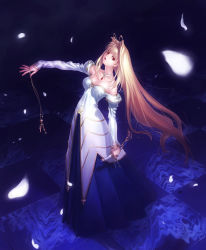 Rule 34 | 00s, 1girl, archetype earth, arcueid brunestud, bare shoulders, blonde hair, blue theme, breasts, cleavage, dress, duplicate, jewelry, koyama hirokazu, long hair, necklace, red eyes, solo, strapless, strapless dress, tsukihime