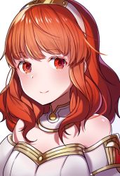 Rule 34 | 1girl, bad id, bad twitter id, bare shoulders, celica (fire emblem), closed mouth, detached collar, fire emblem, fire emblem echoes: shadows of valentia, hair ornament, hairband, highres, long hair, nintendo, red eyes, red hair, ringozaka mariko, simple background, smile, solo, white background
