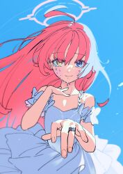 Rule 34 | 1girl, absurdres, blue archive, blue sky, crying, diamond (gemstone), dorontabi, dress, heterochromia, highres, hoshino (blue archive), jewelry, looking at viewer, ring, sky, tears, white dress