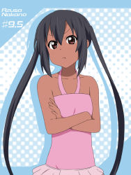 Rule 34 | 1girl, :t, bare shoulders, black hair, can&#039;t be this cute, casual one-piece swimsuit, character name, crossed arms, halterneck, ikari manatsu, k-on!, long hair, nakano azusa, one-piece swimsuit, ore no imouto ga konna ni kawaii wake ga nai, parody, pink one-piece swimsuit, pout, solo, swimsuit, taketatsu ayana, tan, twintails, voice actor connection