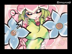 black_eyes blush cursor digimon digimon_(creature) digimon_savers fairy flower grey_hair heart highres lilamon looking_at_viewer monster_girl petals plant_girl short_hair sinnamin tongue tongue_out