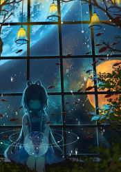 Rule 34 | 1girl, animal, branch, dress, earth (planet), fish, highres, jpeg artifacts, lantern, leaf, long hair, luo tianyi, night, planet, shintani, solo, space, star (sky), star (symbol), sun, tree, vocaloid, vocanese