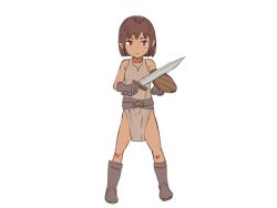 Rule 34 | 1girl, a certain day&#039;s training, belt, boots, female warrior, gloves, official art, petite, shield, short hair, sword, transparent background, weapon, wolf rpg editor