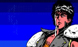 Rule 34 | 1980s (style), 1boy, 1girl, 4bpp, 8-bit, aliasing, animated, animated gif, black hair, blue background, dithering, game, gradient background, hokuto no ken, kenshiro, long hair, lowres, manly, muscular, oldschool, pc98, pixel art, retro artstyle, short hair, simple background