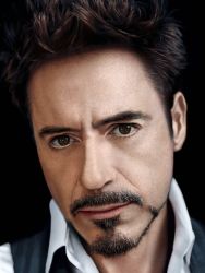 Rule 34 | 1boy, black hair, black vest, blouse, brown hair, closed mouth, collared shirt, commentary request, facial hair, goatee, highres, huge filesize, looking at viewer, making-of available, male focus, mustache, photorealistic, portrait, real life, realistic, robert downey jr., shirt, short hair, simple background, solo, vest, white shirt, yakkunn