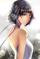 Rule 34 | 1girl, bad id, bad pixiv id, black hair, bleach, blue eyes, choker, from side, looking at viewer, parted lips, short hair, sleeveless, solo, sui-feng, umi (pixiv6861961), upper body