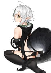 Rule 34 | 1girl, arknights, black panties, black thighhighs, crocodilian tail, female focus, highres, panties, pointy ears, silver hair, solo, tail, thighhighs, tomimi (arknights), torn clothes, underwear, yellow eyes