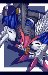 Rule 34 | 1boy, absurdres, armor, bird, claws, crow, digimon, feathers, highres, mask, ravmon, solo