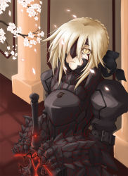 Rule 34 | 00s, 1girl, armor, armored dress, artoria pendragon (fate), donguri, dress, excalibur morgan (fate), fate/stay night, fate (series), hair over one eye, highres, kanda (squall-rinoa), petals, saber (fate), saber alter, solo, sword, type-moon, weapon