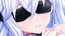 Rule 34 | 1girl, blindfold, close-up, deep one kyomu to mugen no fragment, dmm, tagme, white hair