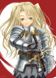 Rule 34 | armor, blonde hair, green eyes, original, sabamu, solo, sword, weapon