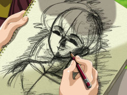 Rule 34 | 1girl, drawing, game cg, hide18, male hand, pencil, sketch, utsukushiki emono-tachi no gakuen