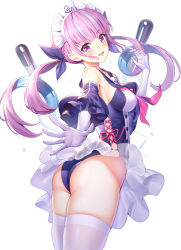 Rule 34 | 1girl, :d, ahoge, anchor symbol, ass, azur lane, bare shoulders, blue hair, blue one-piece swimsuit, blue ribbon, blue sleeves, blush, braid, breasts, collarbone, colored inner hair, commentary request, cross-laced clothes, detached sleeves, gloves, hair ribbon, hand up, head tilt, highres, hololive, long hair, looking at viewer, looking to the side, medium breasts, minato aqua, multicolored hair, neckerchief, one-piece swimsuit, open mouth, outstretched arm, pink hair, pink neckerchief, puffy short sleeves, puffy sleeves, purple eyes, ribbon, ririko (zhuoyandesailaer), short sleeves, sidelocks, simple background, skindentation, smile, solo, swimsuit, thighhighs, thighs, torpedo, twintails, two-tone hair, v-shaped eyebrows, very long hair, virtual youtuber, white background, white gloves, white thighhighs