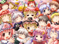 Rule 34 | &gt; &lt;, 6+girls, :d, ^ ^, anger vein, angry, animal ears, animal hat, apron, bad id, bad pixiv id, bat wings, black hair, blonde hair, blue eyes, blue hair, blush, book, bow, braid, brown hair, cat ears, cat girl, chen, chibi, chibi only, china dress, chinese clothes, closed eyes, crescent, detached sleeves, dress, earrings, endo (3879622), everyone, expressive clothes, female focus, flandre scarlet, fox tail, hair bow, hairband, hakurei reimu, hands on own cheeks, hands on own face, hands on own head, hat, hat bow, hong meiling, izayoi sakuya, japanese clothes, jewelry, kirisame marisa, kiss, konpaku youmu, long hair, long sleeves, lunasa prismriver, lyrica prismriver, maid, maid apron, maid headdress, merlin prismriver, mob cap, multiple girls, multiple tails, neckerchief, night clothes, nose bubble, o o, one eye closed, open book, open mouth, patchouli knowledge, pink eyes, pink hair, purple eyes, purple hair, reading, red eyes, red hair, remilia scarlet, ribbon-trimmed sleeves, ribbon trim, saigyouji yuyuko, short hair, siblings, side ponytail, sidelocks, silver hair, sisters, sleeping, smile, spiral, star (symbol), steepled fingers, sweatdrop, tail, teardrop, touhou, triangular headpiece, twin braids, waist apron, wallpaper, wide sleeves, wings, wink, witch hat, yakumo ran, yakumo yukari