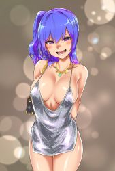 Rule 34 | 1girl, arms behind back, azur lane, backless dress, backless outfit, bag, bare shoulders, blue hair, breasts, collarbone, cowboy shot, dress, earrings, evening gown, gradient hair, hair between eyes, hair ornament, hairclip, halter dress, halterneck, handbag, highres, jewelry, kizuki rei, large breasts, lens flare, looking at viewer, multicolored hair, necklace, no bra, open mouth, pink eyes, pink hair, plunging neckline, revealing clothes, short dress, side ponytail, side slit, sidelocks, silver dress, smile, solo, spaghetti strap, st. louis (azur lane), st. louis (luxurious wheels) (azur lane)