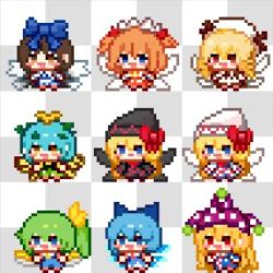 Rule 34 | 6+girls, american flag dress, american flag legwear, antennae, aqua hair, black capelet, black dress, black headwear, blonde hair, blue bow, blue dress, blue eyes, blue hair, blush stickers, bow, brown eyes, brown hair, butterfly wings, capelet, chinese commentary, cirno, closed mouth, clownpiece, daiyousei, dress, dual persona, eternity larva, fairy, fairy wings, green dress, green hair, hair between eyes, hair bow, hat, headdress, ice, ice wings, insect wings, jester cap, leaf, leaf on head, lily black, lily white, long hair, long sleeves, lowres, luna child, multicolored clothes, multicolored dress, multiple girls, open mouth, orange eyes, orange hair, pantyhose, pixel art, polka dot, polka dot headwear, purple headwear, red dress, red eyes, short hair, short sleeves, side ponytail, smile, star sapphire, striped clothes, striped dress, striped legwear, striped pantyhose, sunny milk, touhou, two side up, white capelet, white dress, white headwear, wings, youzikk