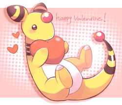 Rule 34 | ampharos, blush, brown eyes, closed mouth, commentary request, creatures (company), full body, game freak, gen 2 pokemon, happy valentine, heart, holding, letterboxed, nintendo, no humans, outside border, pokemon, pokemon (creature), signature, smile, solo, tansho, valentine