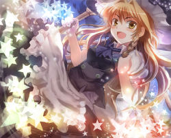 Rule 34 | 1girl, asuka shirou, blonde hair, blush, braid, breasts, broom, dress, female focus, hat, kirisame marisa, long hair, looking at viewer, open mouth, skirt, solo, solo focus, star (symbol), tongue, touhou, witch, witch hat, yellow eyes