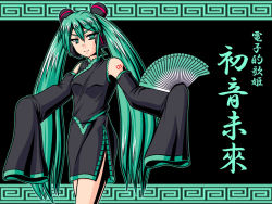 Rule 34 | 59bits, china dress, chinese clothes, dress, hand fan, green hair, hatsune miku, short twintails, twintails, vocaloid