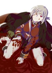 Rule 34 | 1girl, bandage over one eye, bandages, blood, blood on clothes, blood on face, blood on hands, braid, breasts, fate/grand order, fate (series), florence nightingale (fate), florence nightingale (third ascension) (fate), gloves, highres, long hair, looking at viewer, military, military uniform, ningen (ningen96), open mouth, pink hair, red eyes, skirt, solo, uniform, white gloves