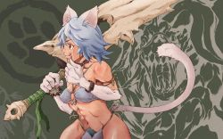 Rule 34 | abs, animal ears, capcom, cat ears, cat tail, character request, choker, fur, highres, hinomaru (firesoul), loincloth, monster hunter (series), muscular, pubic hair, tail, weapon