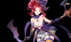 Rule 34 | 1girl, bewitching janna, black background, breasts, cleavage, cowboy shot, highres, hikarusorano, janna (league of legends), league of legends, pointy ears, simple background, solo, striped clothes, striped thighhighs, thighhighs