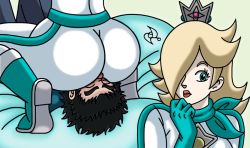 Rule 34 | 1boy, 1girl, ass sniff, biker clothes, face in ass, highres, mario (series), mario kart, mario kart wii, nintendo, omar-sin, rosalina, sitting, sitting on face, sitting on person, smelling ass