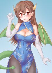 Rule 34 | 1girl, alternate costume, anti (untea9), blue dress, breasts, chinese zodiac, cleavage, dragon girl, dress, highres, kantai collection, large breasts, ooi (kancolle), pantyhose, solo, year of the dragon