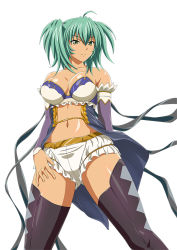 Rule 34 | 1girl, blush, breasts, curvy, dark-skinned female, dark skin, female focus, green hair, ikkitousen, large breasts, long hair, looking at viewer, ryofu housen, solo, standing, strapless, tagme, twintails