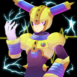 Rule 34 | 1boy, armor, electricity, energy, expressionless, fuse, fuse man, hand up, helmet, joints, looking at viewer, mega man (classic), mega man (series), mega man 11, robot, robot ears, robot joints