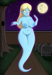 Rule 34 | 1girl, absurdres, artist name, belly, blue skin, breasts, brick wall, collarbone, colored skin, dated, full body, full moon, ghost, ghost tail, glowing, grass, graveyard, grin, hands up, highres, inverted nipples, keyboard-draws, large areolae, large breasts, long hair, looking at viewer, luigi&#039;s mansion, mario (series), melody pianissima, moon, navel, night, nintendo, no pupils, nose, nude, open hands, outdoors, outline, outstretched hand, parted bangs, platinum blonde hair, purple outline, pussy, reaching, reaching towards viewer, sky, smile, solo, spirit, star (sky), starry sky, thick eyebrows, thighs, tombstone, tree, uncensored, walkway, wide hips, yellow eyes