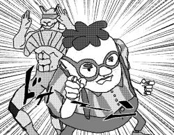 Rule 34 | 1boy, abs, animated, animated gif, carl wheezer, collared shirt, crossover, emphasis lines, fat, fat man, feet out of frame, glasses, greyscale, jimmy neutron, jimmy neutron (series), jojo no kimyou na bouken, llama, lowres, monochrome, overalls, pointing, pointing at viewer, round eyewear, shirt, short hair, short sleeves, simple background, stand (jojo), striped clothes, striped shirt, sunglasses, suspenders, vertical-striped clothes, vertical-striped shirt, white background