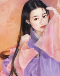 Rule 34 | black hair, chen shu fen, chinese clothes, hanfu, highres, lipstick, long hair, makeup, realistic, smile, solo