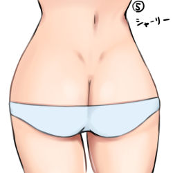 Rule 34 | 1girl, ass, ass focus, butt crack, charlotte e. yeager, dimples of venus, highres, isosceles triangle (xyzxyzxyz), monochrome background, panties, simple background, solo, strike witches, underwear, white background, white panties, world witches series