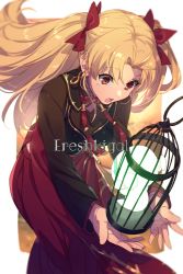 Rule 34 | 1girl, birdcage, blonde hair, breasts, cage, echo (circa), ereshkigal (fate), ereshkigal (youming niangniang) (fate), fate/grand order, fate (series), con (fate), long hair, medium breasts, parted bangs, red eyes, two side up, vietnamese dress