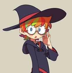 Rule 34 | 10s, 1girl, ammonio, freckles, glasses, hat, little witch academia, lotte jansson, orange hair, solo, witch, witch hat