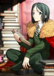Rule 34 | 1boy, black eyes, black hair, book, cloak, fate/grand order, fate (series), holding, holding book, looking at viewer, male focus, necktie, official art, resized, smile, solo, takeuchi takashi, upscaled, waifu2x, waver velvet