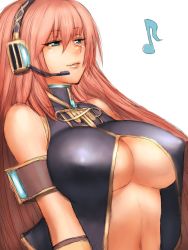 Rule 34 | 1girl, breasts, covered erect nipples, fumio (rsqkr), headphones, headset, large breasts, long hair, megurine luka, musical note, pink hair, sketch, solo, underboob, vocaloid