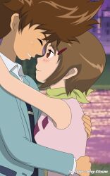 1boy 1girl absurdres brocon brother_and_sister brown_eyes brown_hair closed_eyes digimon digimon_adventure digimon_adventure_tri. grey_kitsune highres hug original short_hair siblings yagami_hikari yagami_taichi