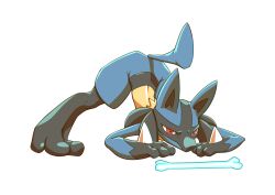 Rule 34 | absurdres, animal ears, animal hands, bone, closed mouth, creatures (company), dog ears, dog tail, full body, game freak, gen 4 pokemon, highres, jack-o&#039; challenge, kakashino kakato, looking down, lucario, nintendo, no humans, pokemon, pokemon (creature), red eyes, solo, spikes, tail, top-down bottom-up