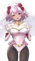Rule 34 | 1girl, absurdres, bare shoulders, breasts, bridal gauntlets, bridal veil, bride, commission, commissioner upload, fire emblem, fire emblem engage, fire emblem heroes, flower, gold choker, gold trim, hair flower, hair ornament, hairband, hands on own chest, highres, lapis (fire emblem), lapis (mighty bride) (fire emblem), large breasts, looking at viewer, mayumayu024, medium hair, nintendo, non-web source, official alternate costume, open mouth, pink eyes, pink hair, red flower, red rose, rose, skeb commission, solo, two-tone hairband, upper body, veil, white bridal gauntlets, white hairband, yellow hairband