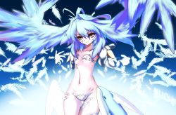 Rule 34 | bad id, bad pixiv id, crescens, emerada (xenogears), feathers, long hair, mecha musume, navel, no arms, solo, splatlese, torn clothes, xenogears, yellow eyes