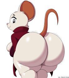 Rule 34 | 1girl, absurdres, animal ears, ass, bottomless, breasts, brown eyes, coat, curvy, from behind, furry, furry female, highres, huge ass, large breasts, looking at viewer, looking back, mina (mina the hollower), mina the hollower, mouse (animal), mouse ears, mouse girl, mouse tail, tail, thick thighs, thighs, ultrastax, white background, wide hips